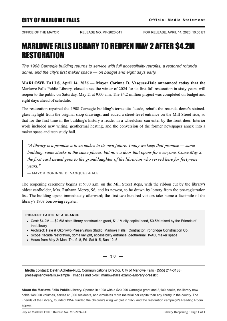 Press Release Formal Letter
